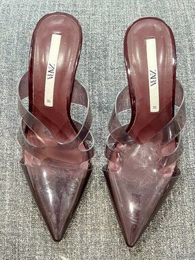 Zara eggplant color jelly heels mules Size 5.5-6 brand new
